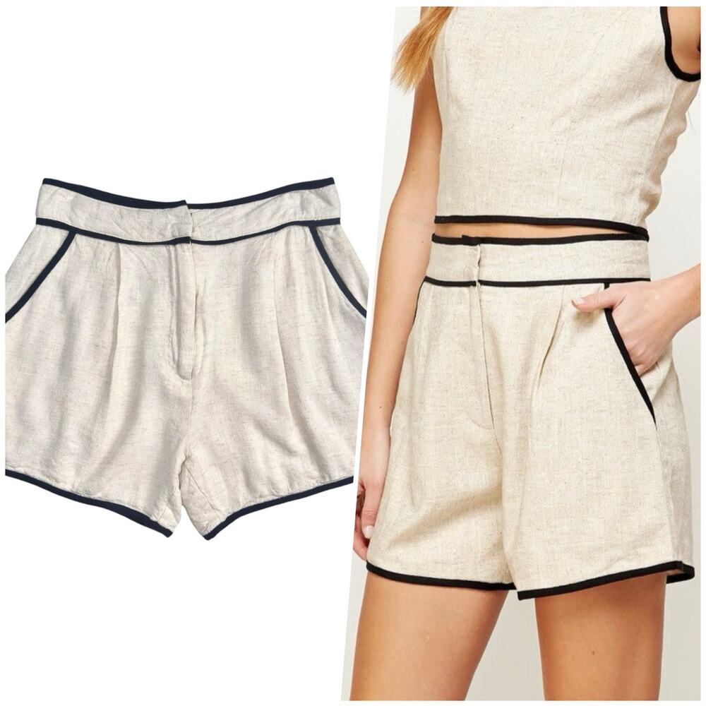 Strut & Bolt | Women | Linen Blend Cream Black Trim A-Line Mini Shorts | Small